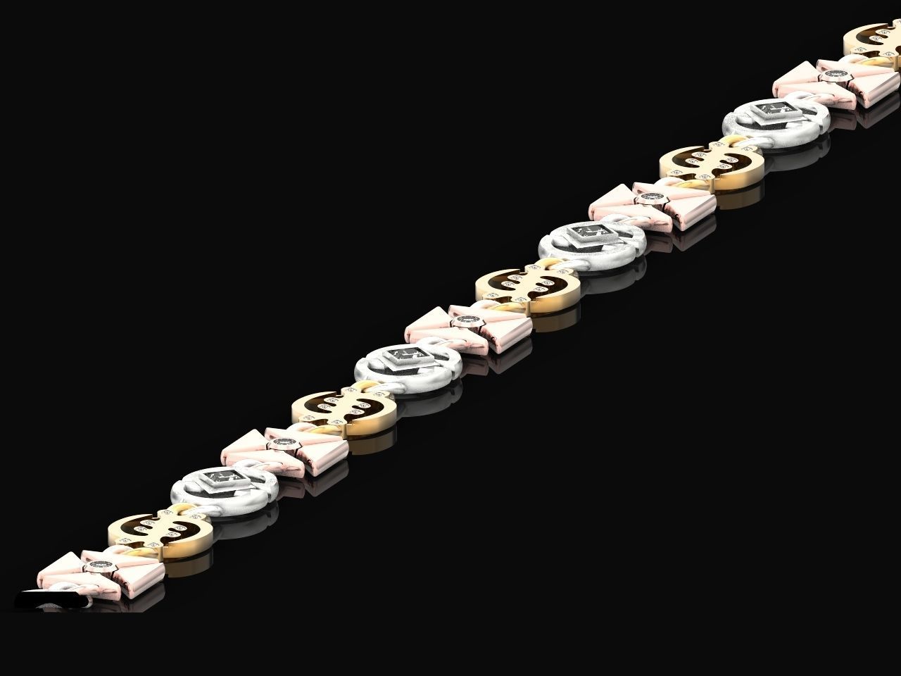 unisex bracelet chain three colors 879 3D print model_17