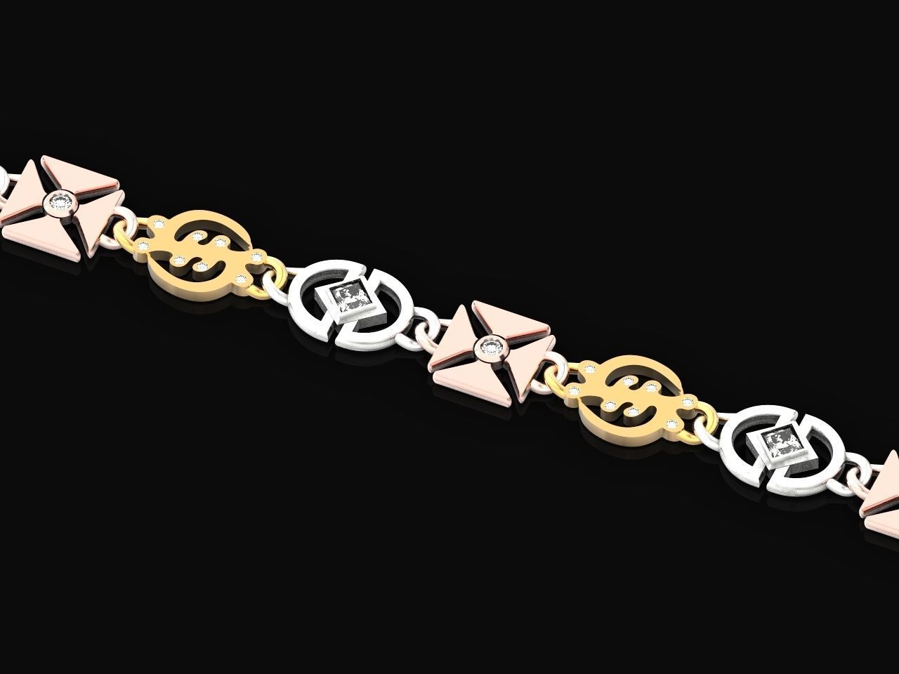 unisex bracelet chain three colors 879 3D print model_16