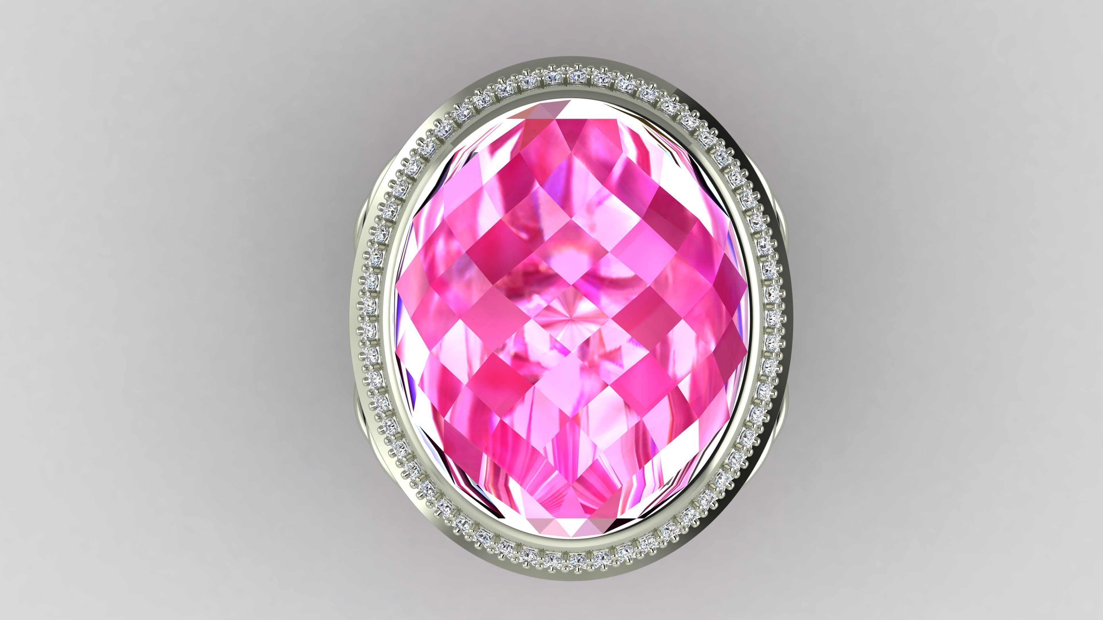 DY signature oval ring with faceted stone 3D print model_2