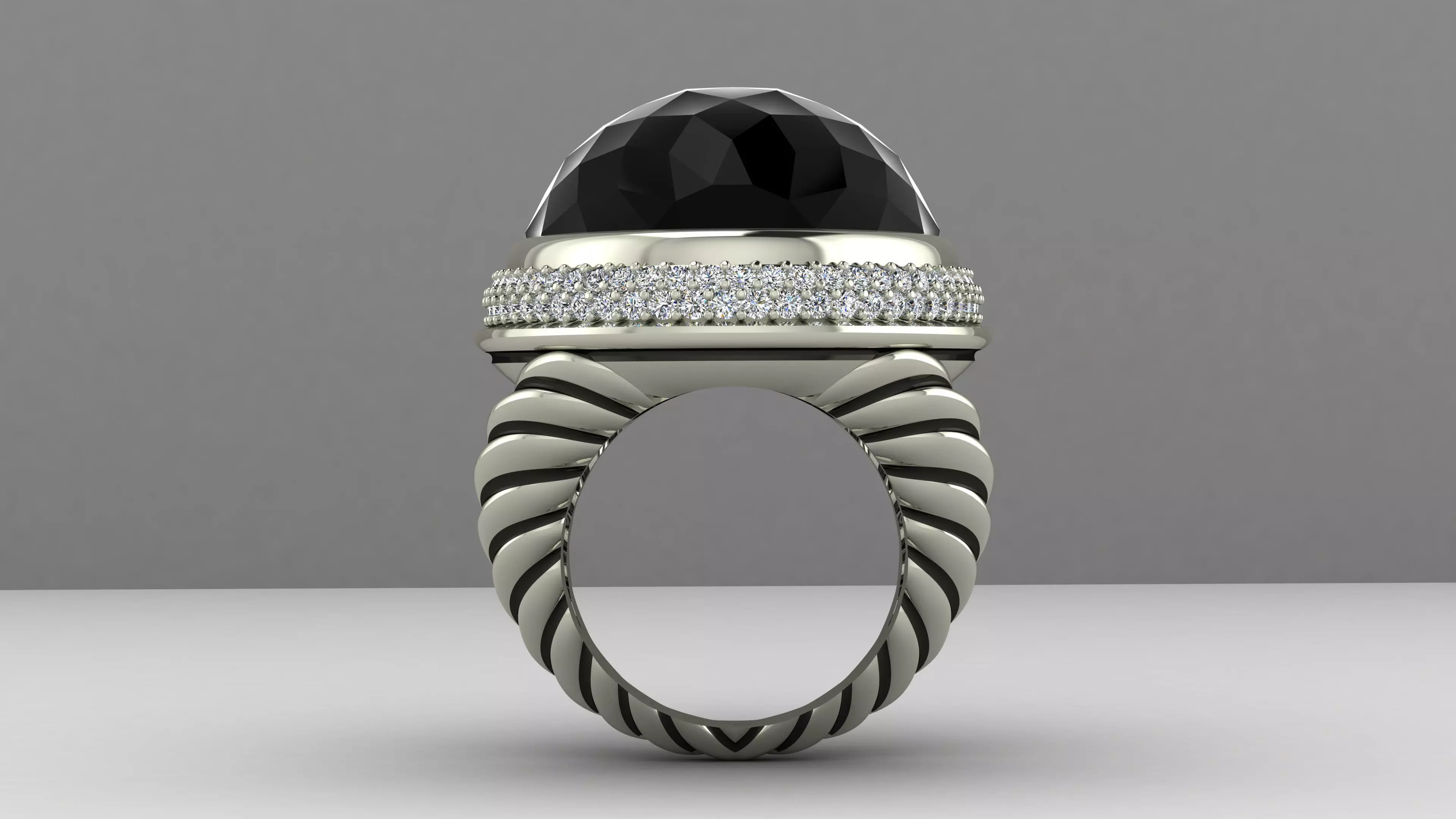 DY signature oval ring with faceted stone 3D print model_0