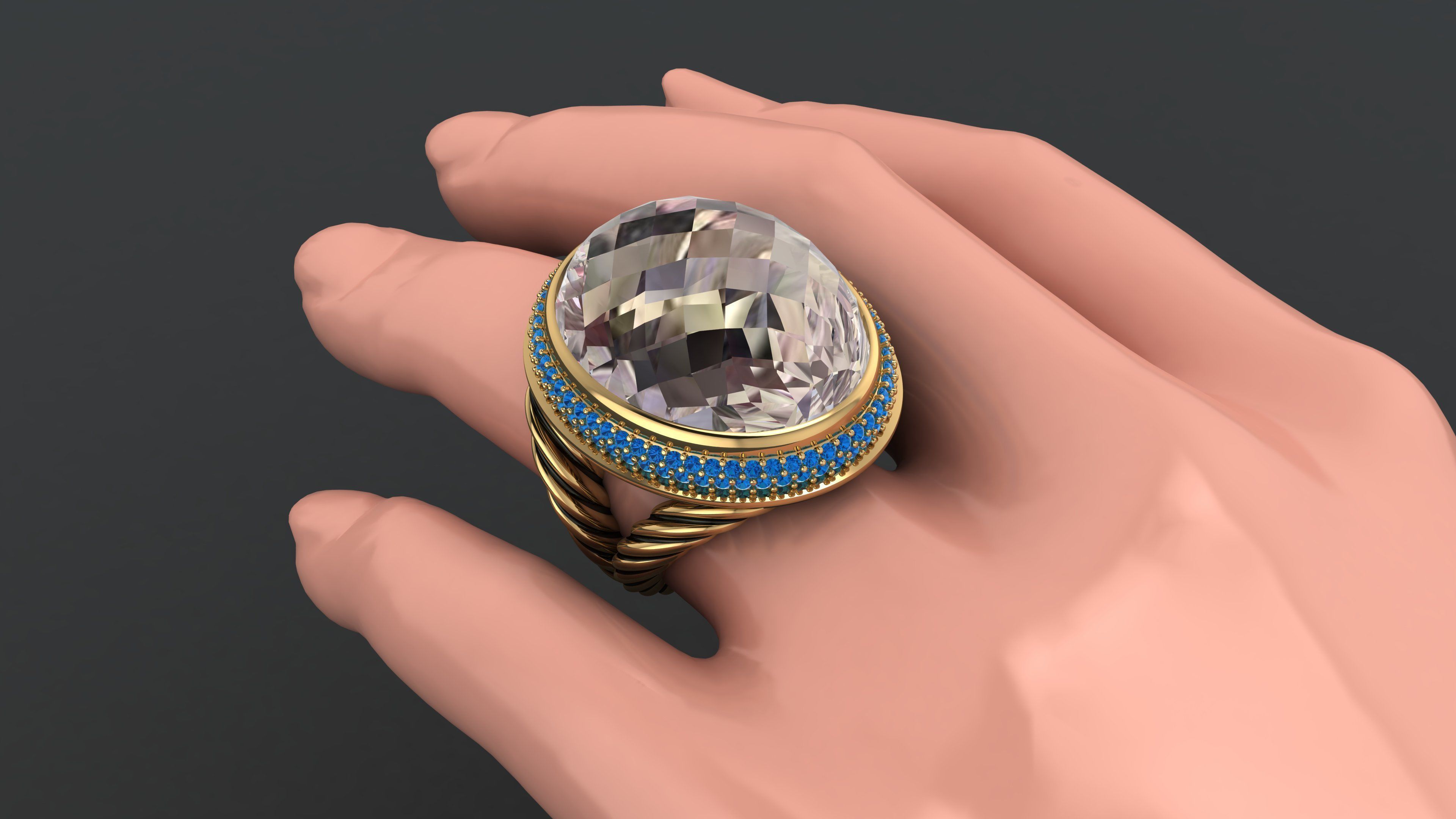 DY signature oval ring with faceted stone 3D print model_1