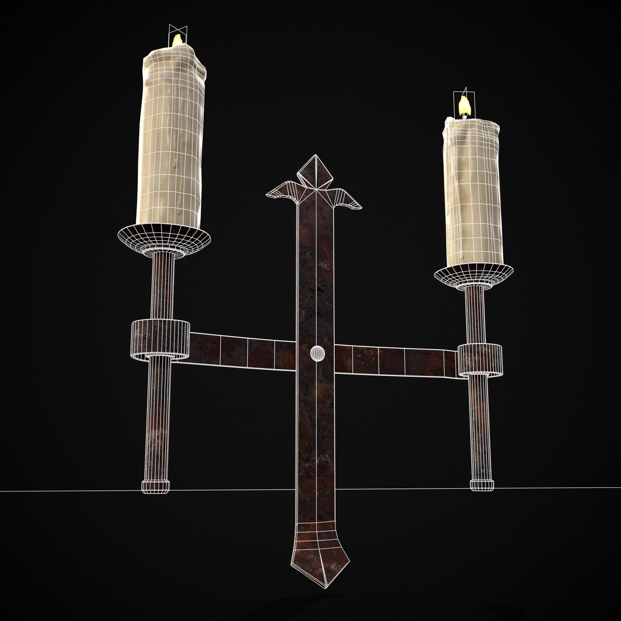 Rusting Double Wall Candle Holder Low-poly 3D model_4