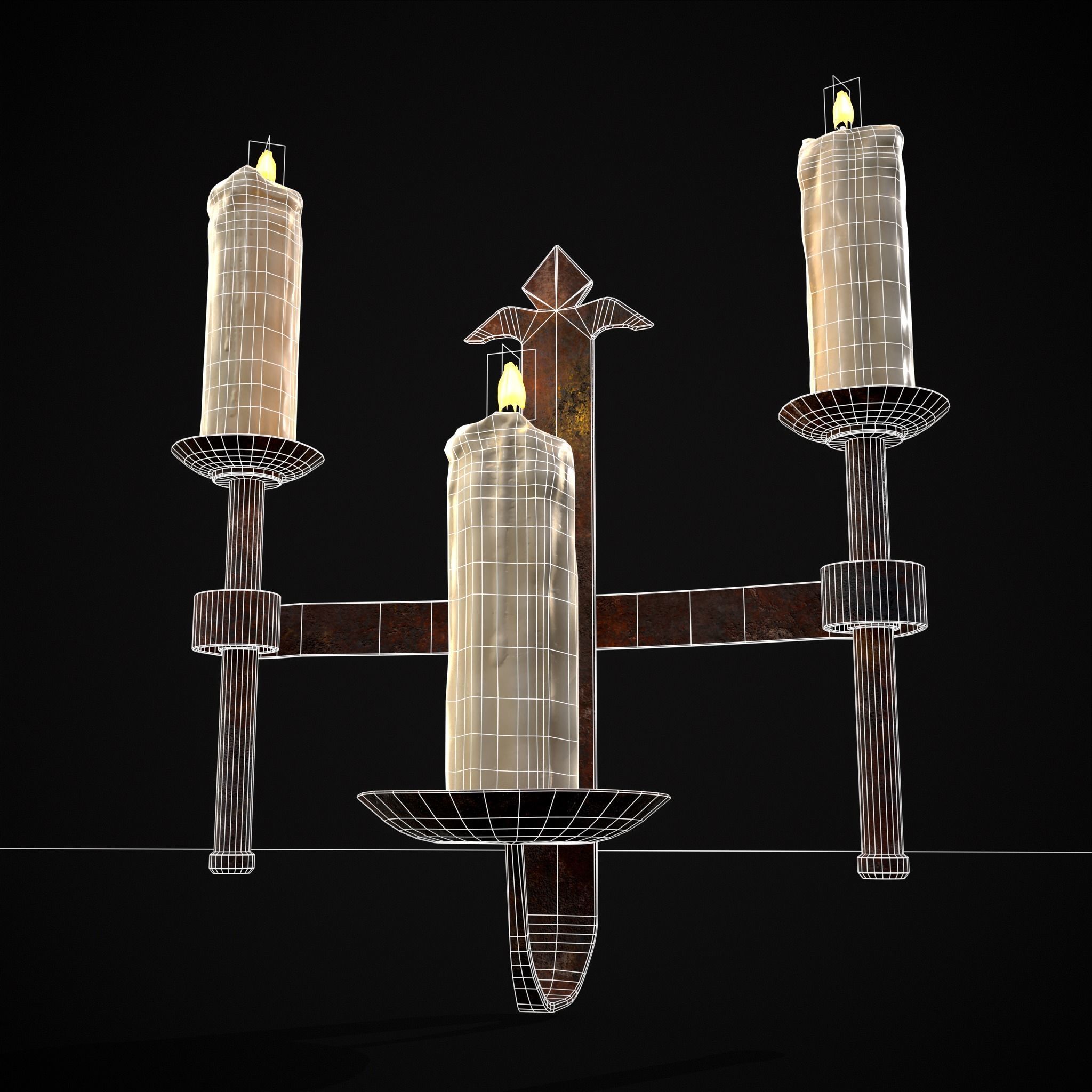 Rusting Triple Wall Candle Holder Low-poly 3D model_12