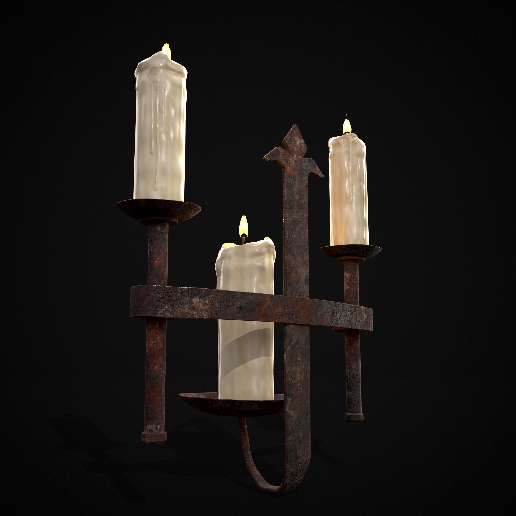 Rusting Triple Wall Candle Holder Low-poly 3D model_7