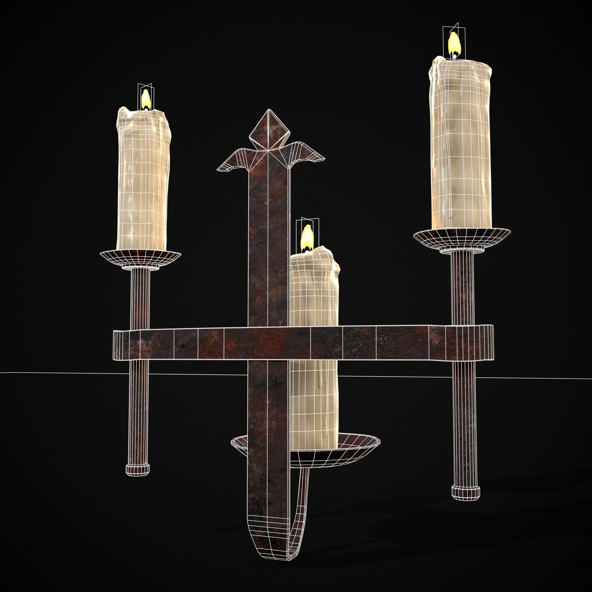 Rusting Triple Wall Candle Holder Low-poly 3D model_6