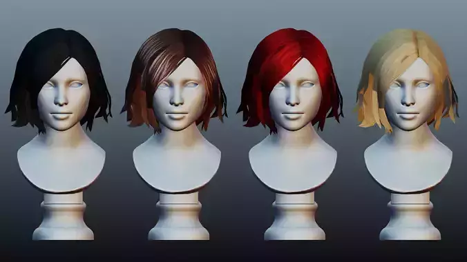 Female hair low poly 4 color