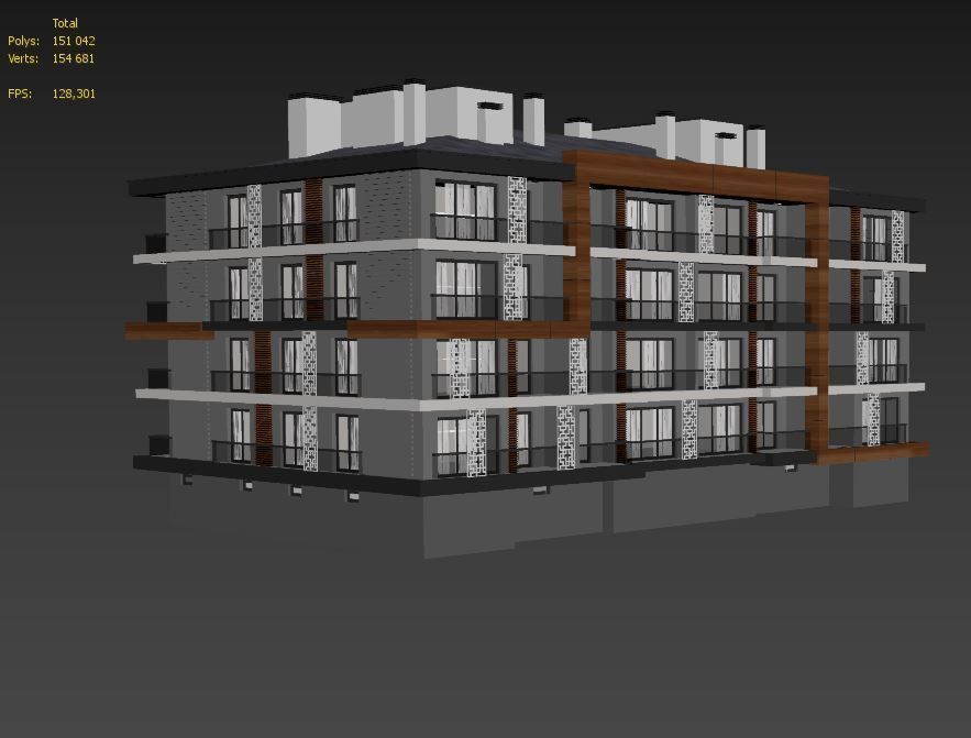 Modern Residential Building 3D model_2