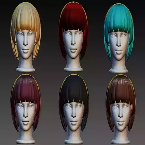 Female hair low poly 6 color