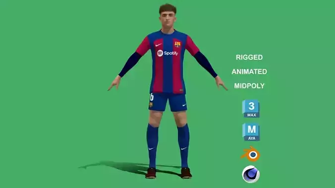3D Rigged Gavi Barcelona 2024 3D model