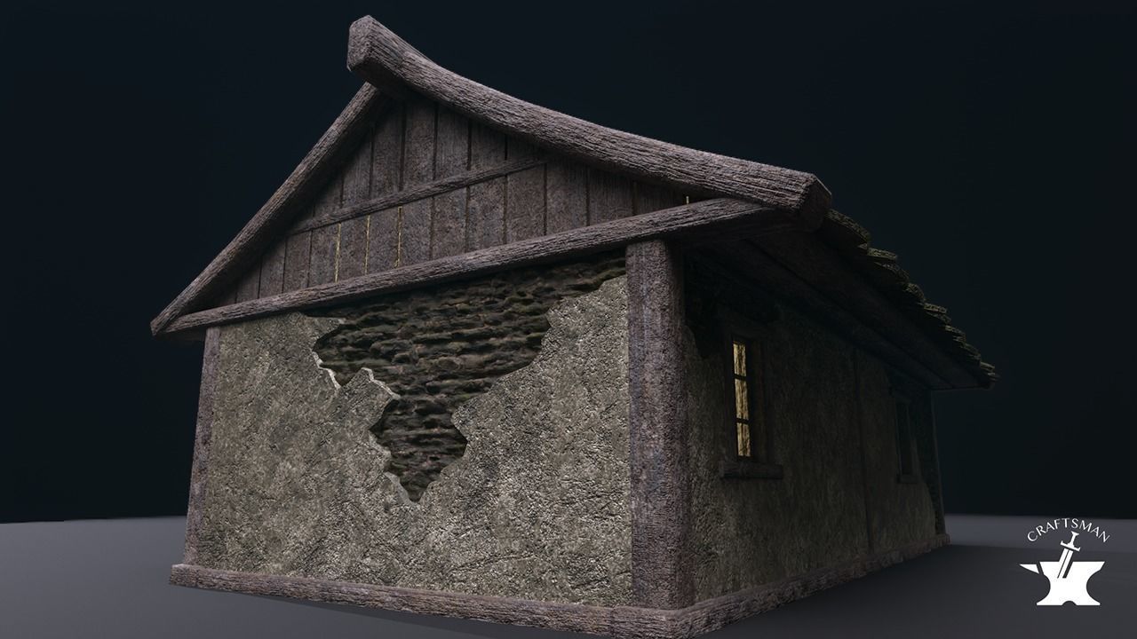 Realistic Medieval House Low-poly 3D model_3