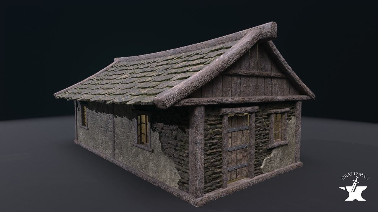 Realistic Medieval House Low-poly 3D model_9