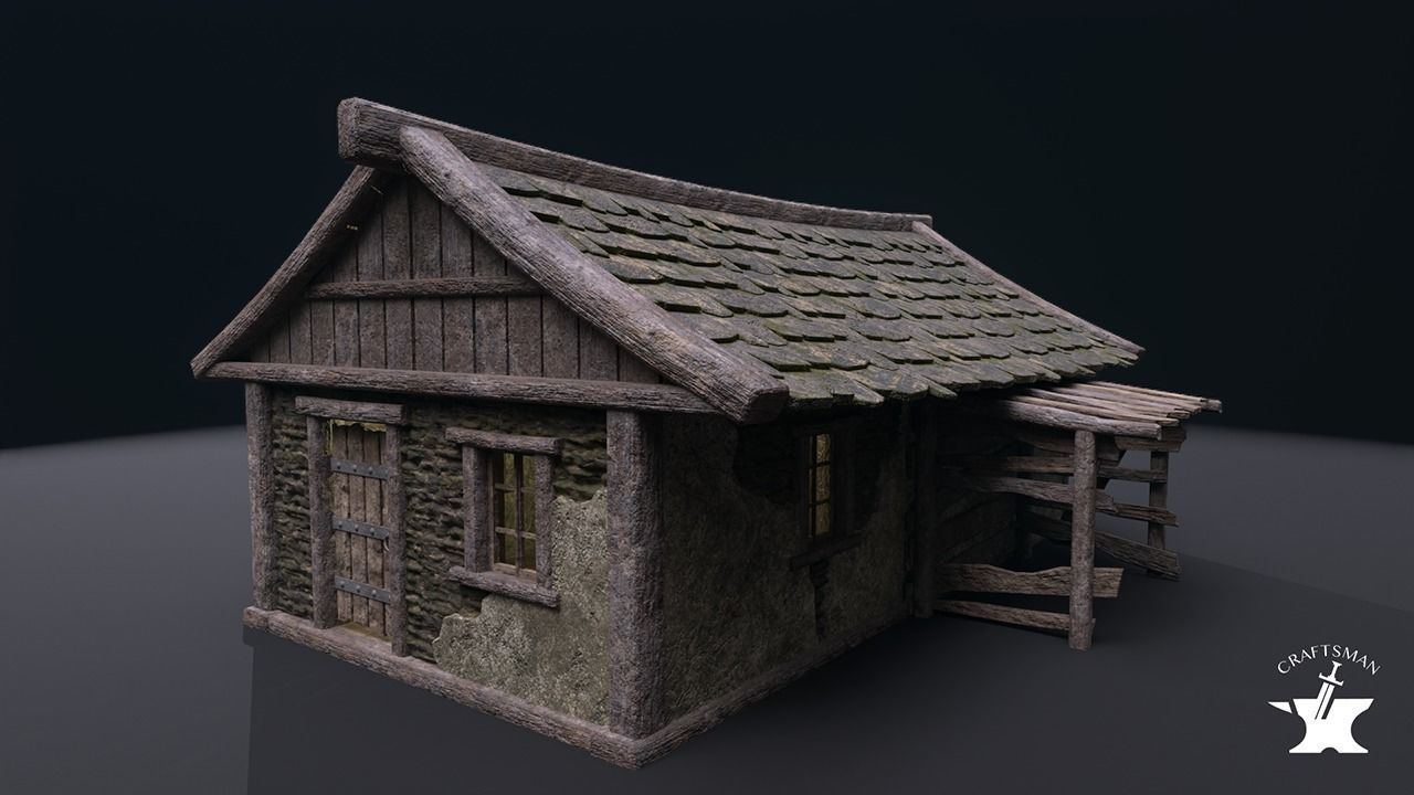 Realistic Medieval House Low-poly 3D model_8