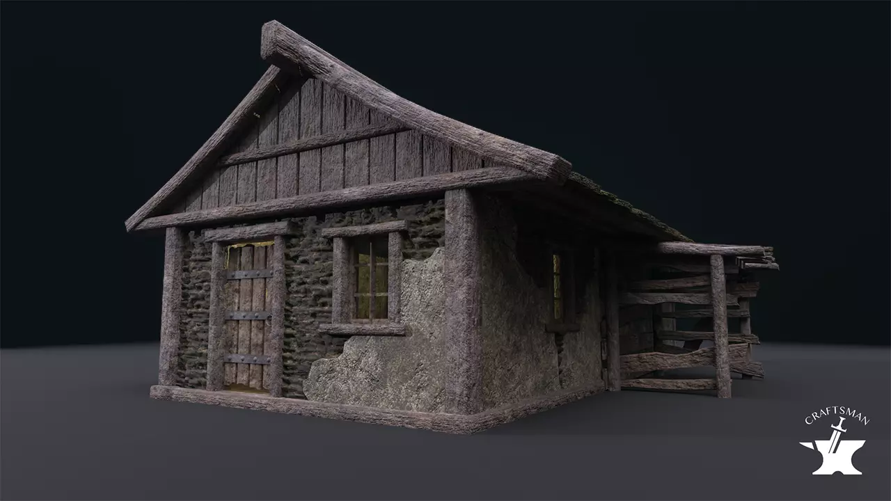 Realistic Medieval House Low-poly 3D model_0