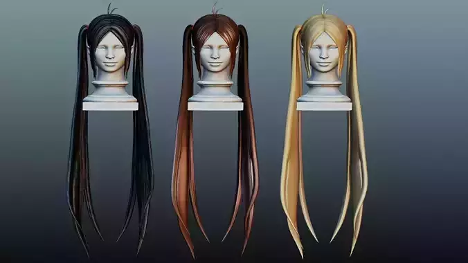 Female hair low poly 3 color