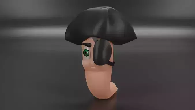 Cartoon Worm Pirate Character Low-poly 3D model