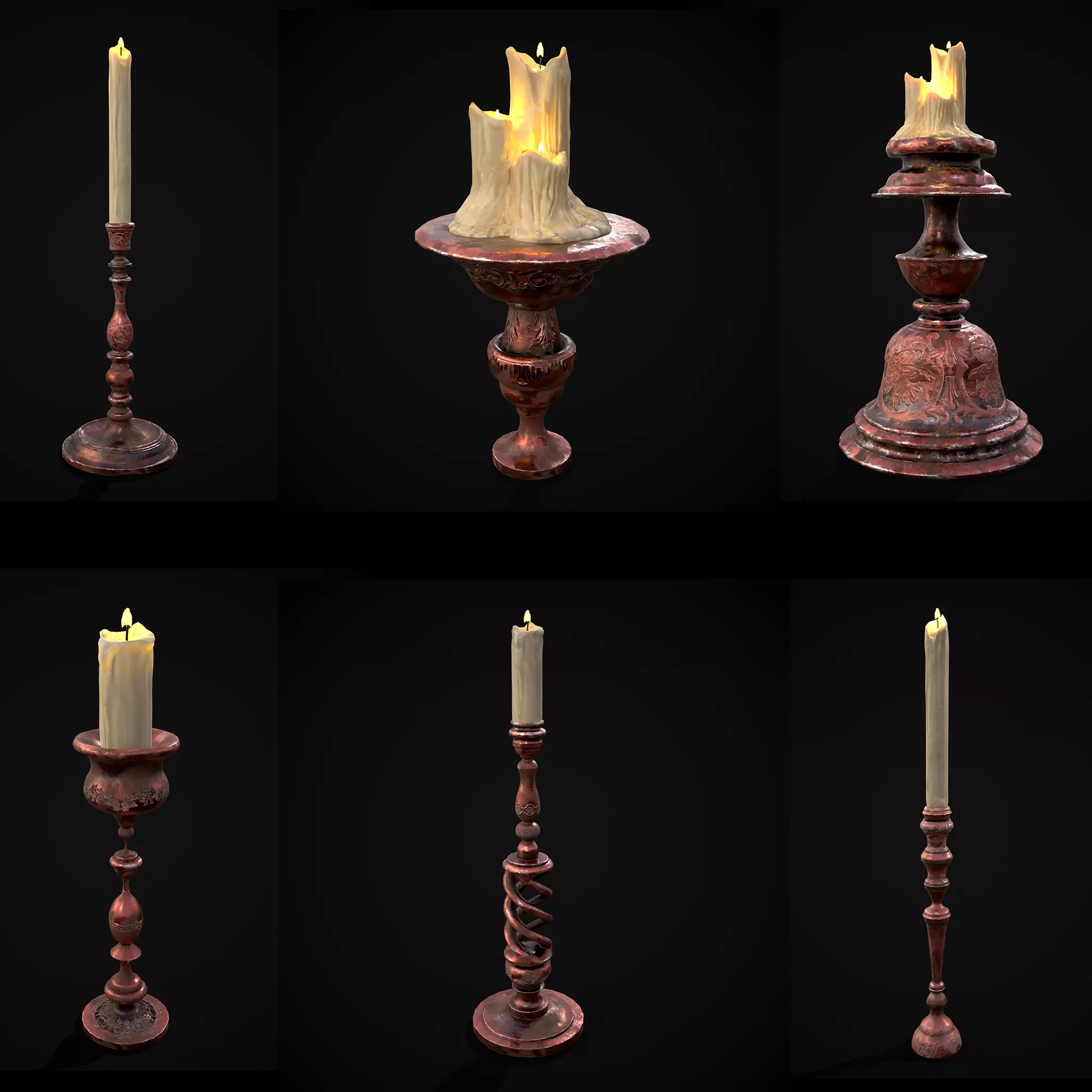 Elegant Candles and Holders 3D Model Collection_0
