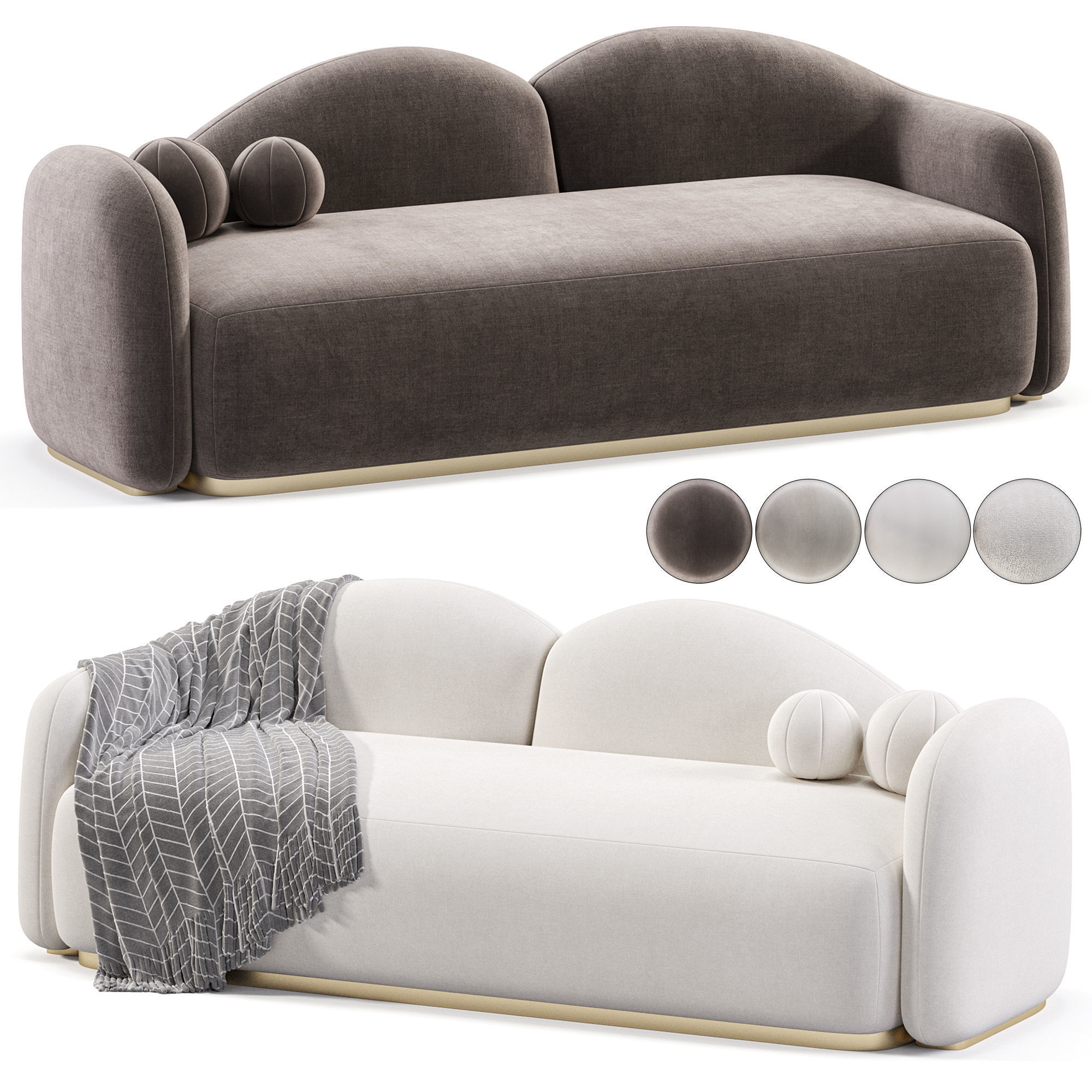 Fluffy Clouds Curved Sofa 3D model_2