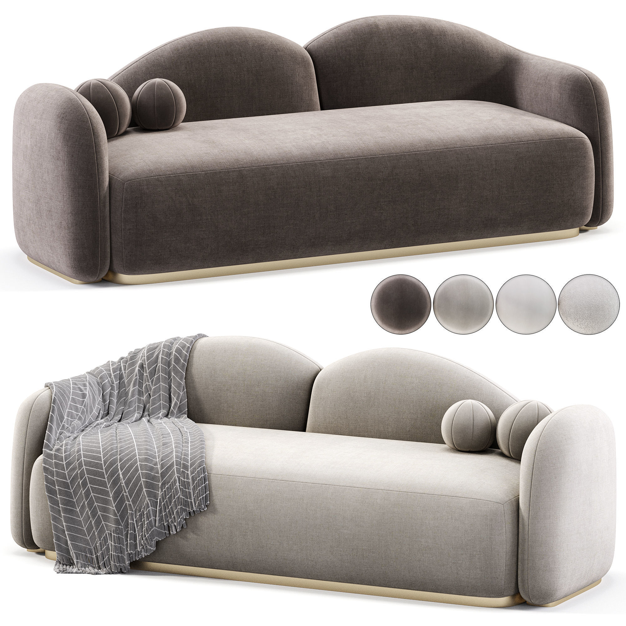 Fluffy Clouds Curved Sofa 3D model_1