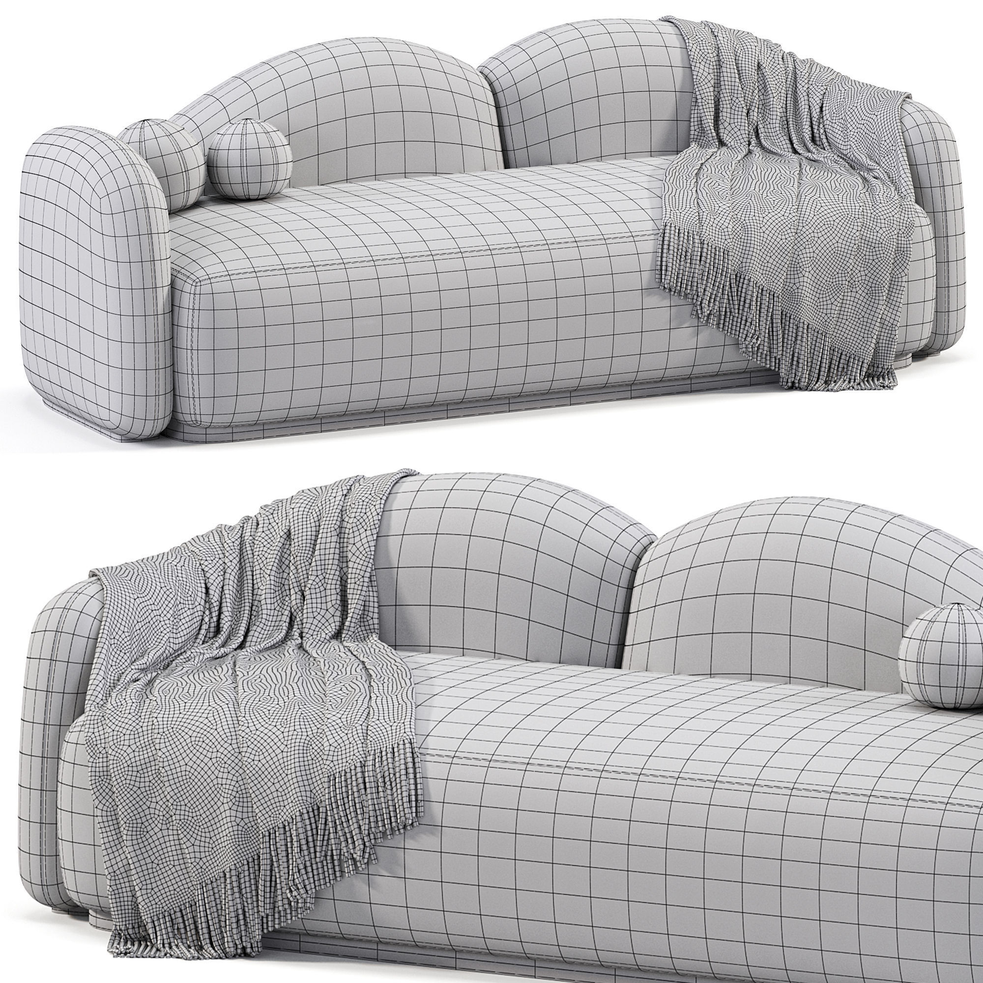 Fluffy Clouds Curved Sofa 3D model_3