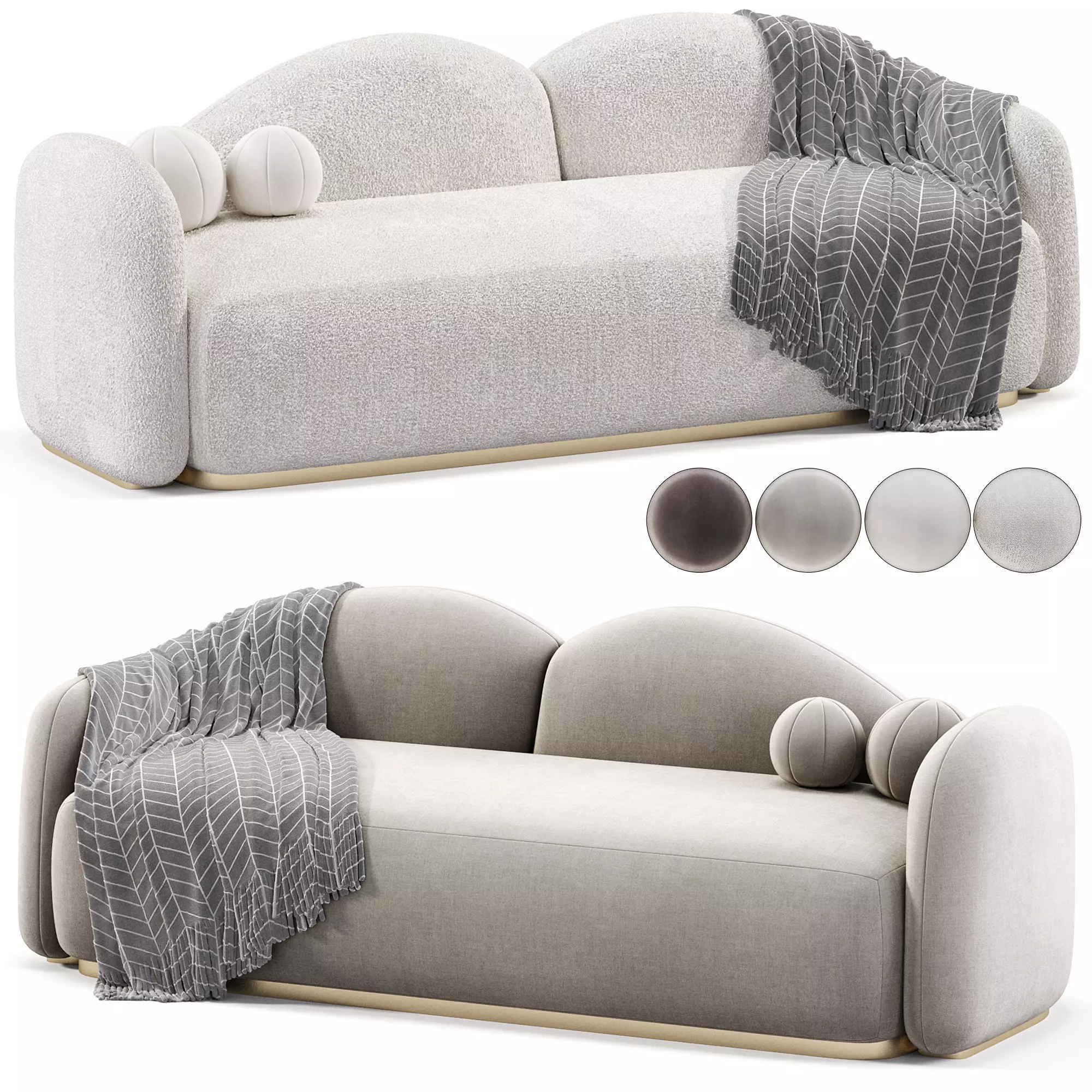 Fluffy Clouds Curved Sofa 3D model_0