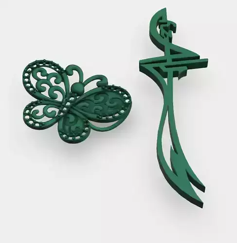 butterfly diamond pendant and zulfiqar sword pendant 