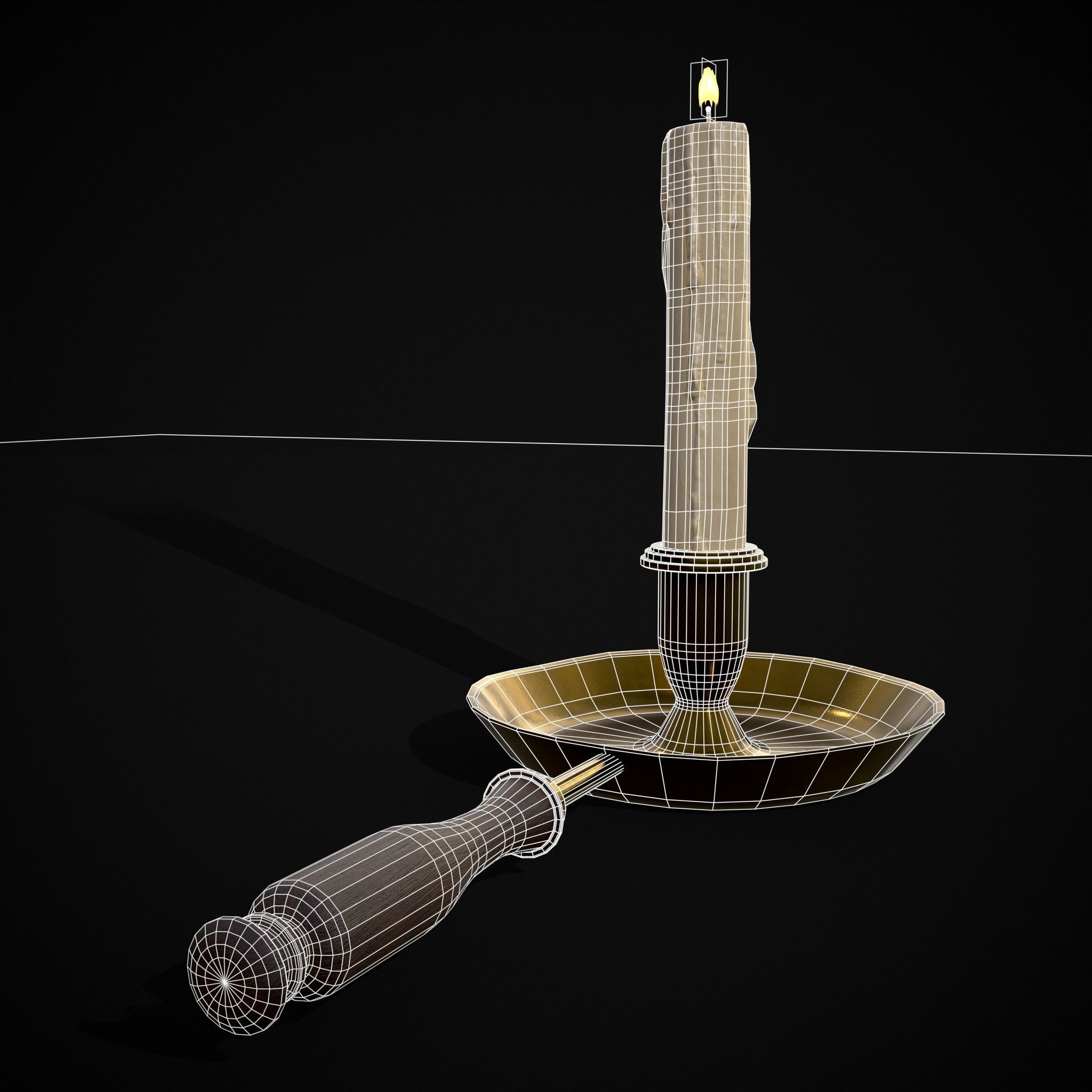 Wood Brass Chamberstick Low-poly 3D model_18