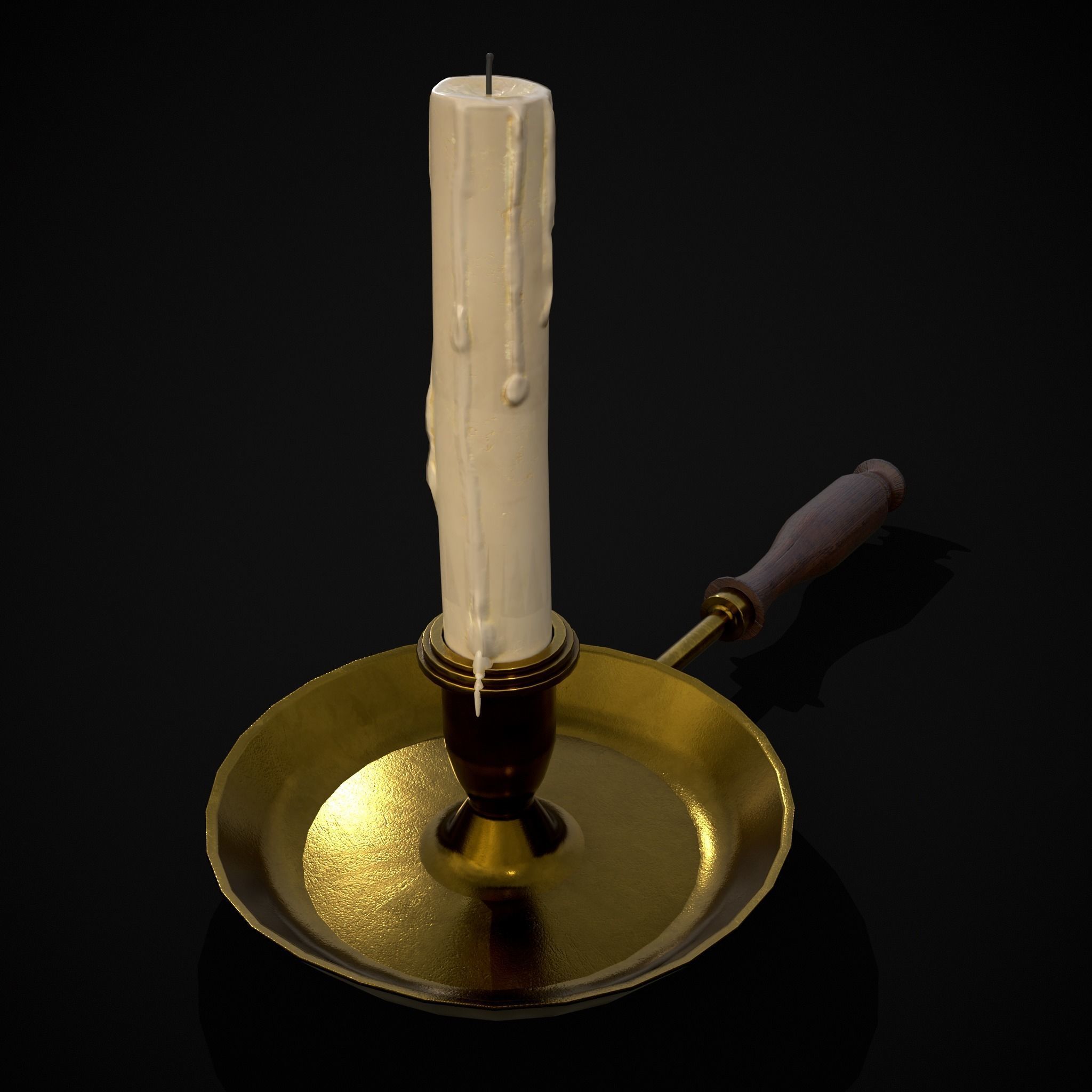 Wood Brass Chamberstick Low-poly 3D model_9