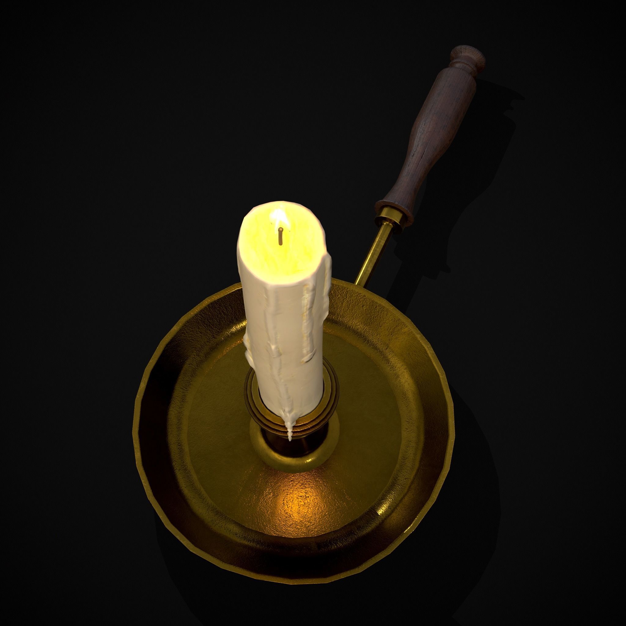 Wood Brass Chamberstick Low-poly 3D model_5