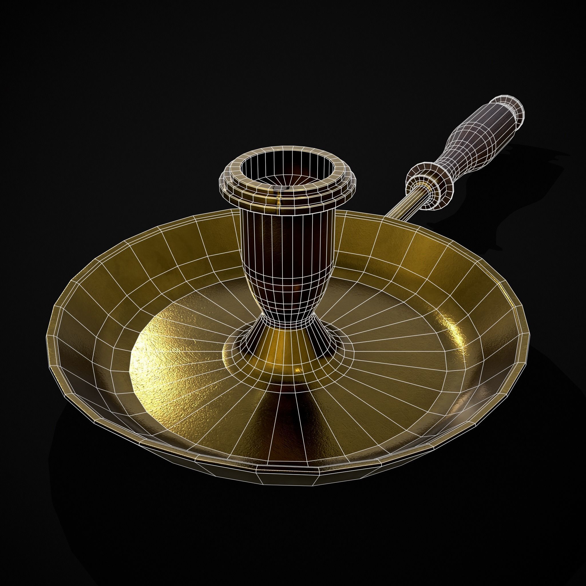 Wood Brass Chamberstick Low-poly 3D model_14