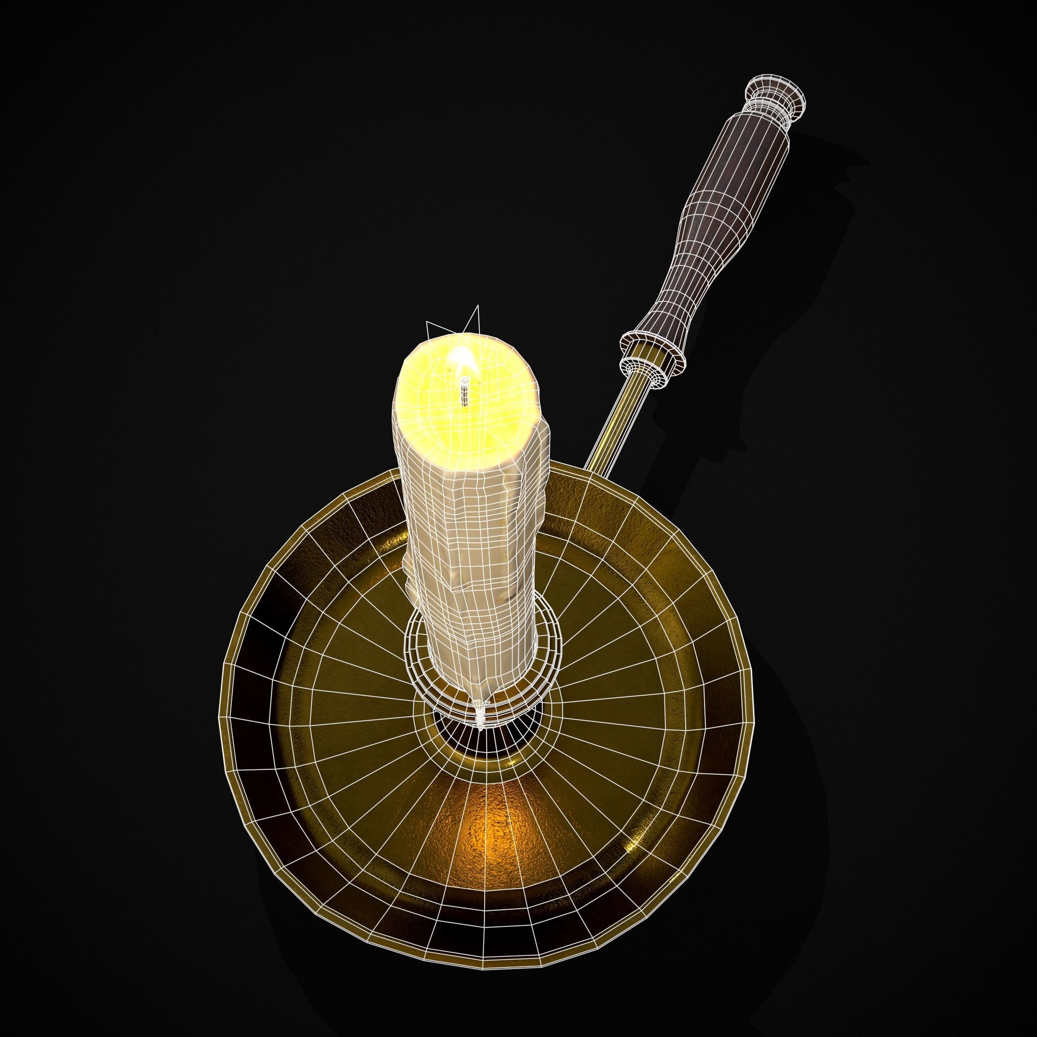 Wood Brass Chamberstick Low-poly 3D model_6
