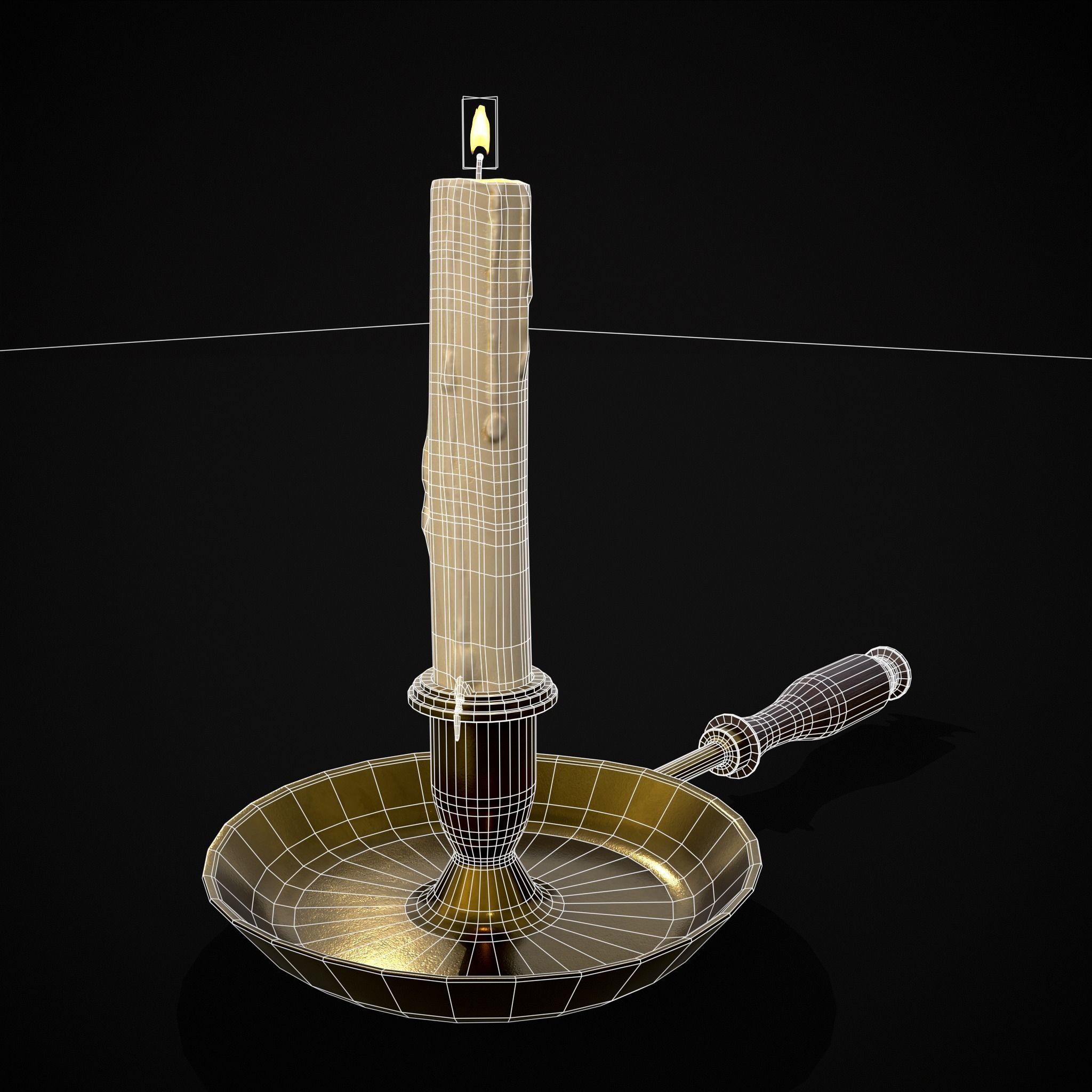 Wood Brass Chamberstick Low-poly 3D model_2