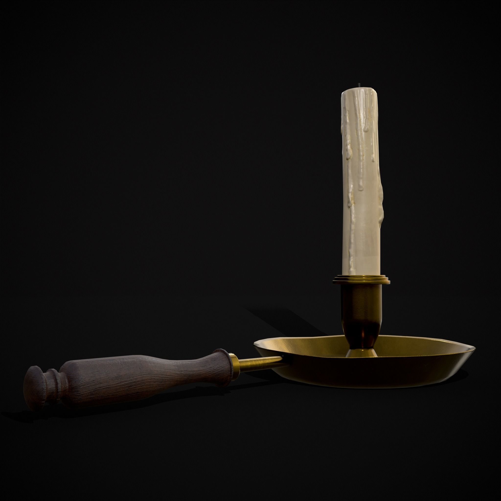 Wood Brass Chamberstick Low-poly 3D model_7
