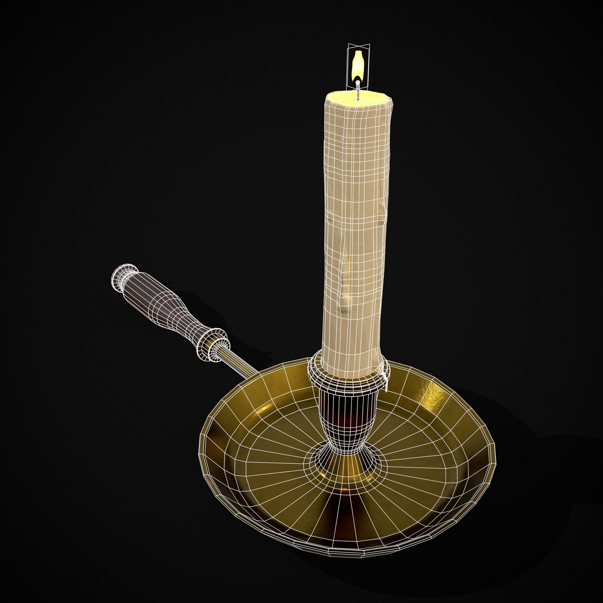 Wood Brass Chamberstick Low-poly 3D model_4