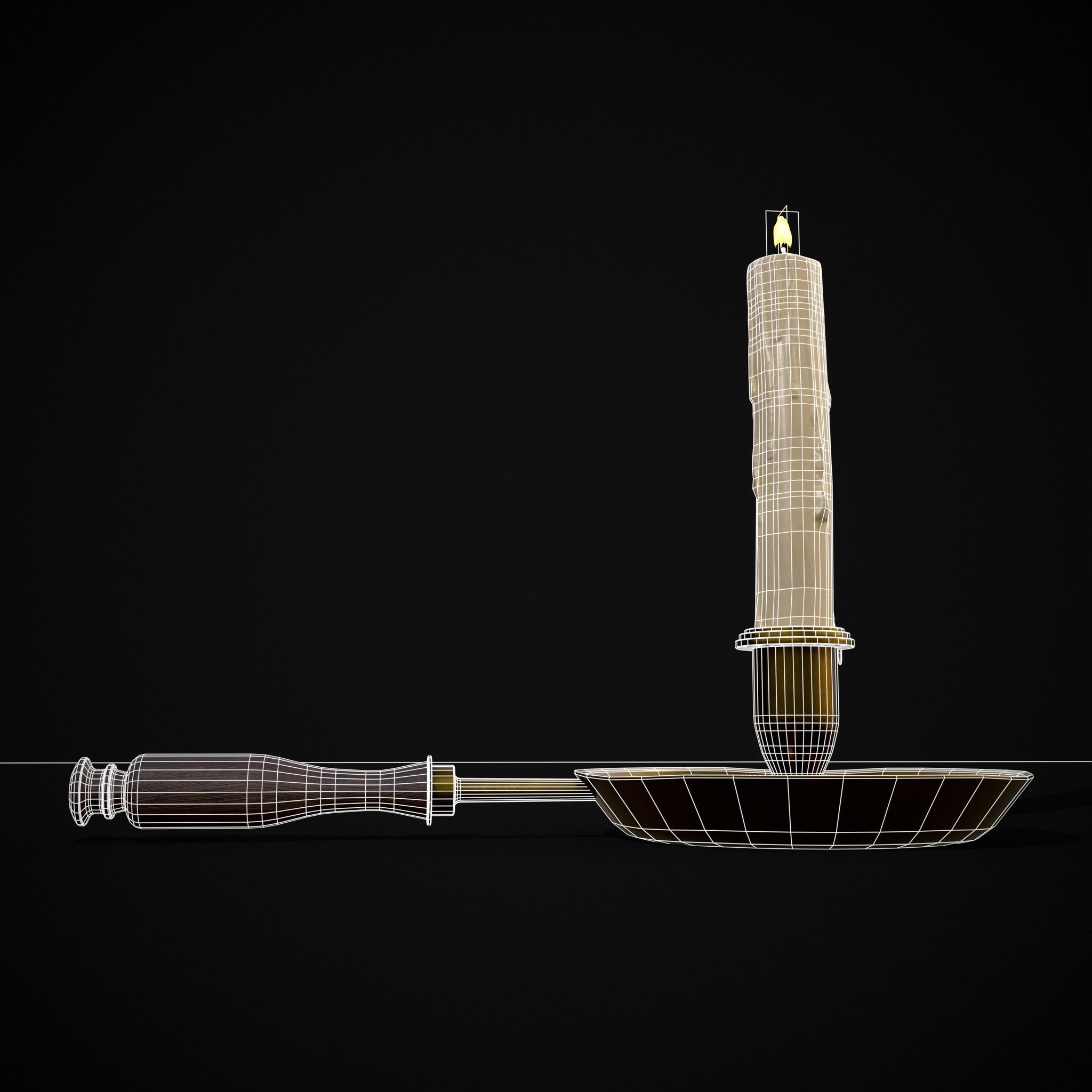 Wood Brass Chamberstick Low-poly 3D model_16