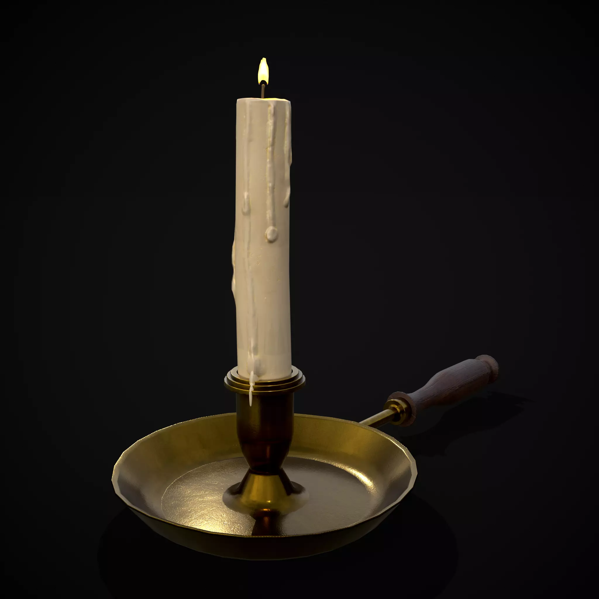 Wood Brass Chamberstick Low-poly 3D model_0