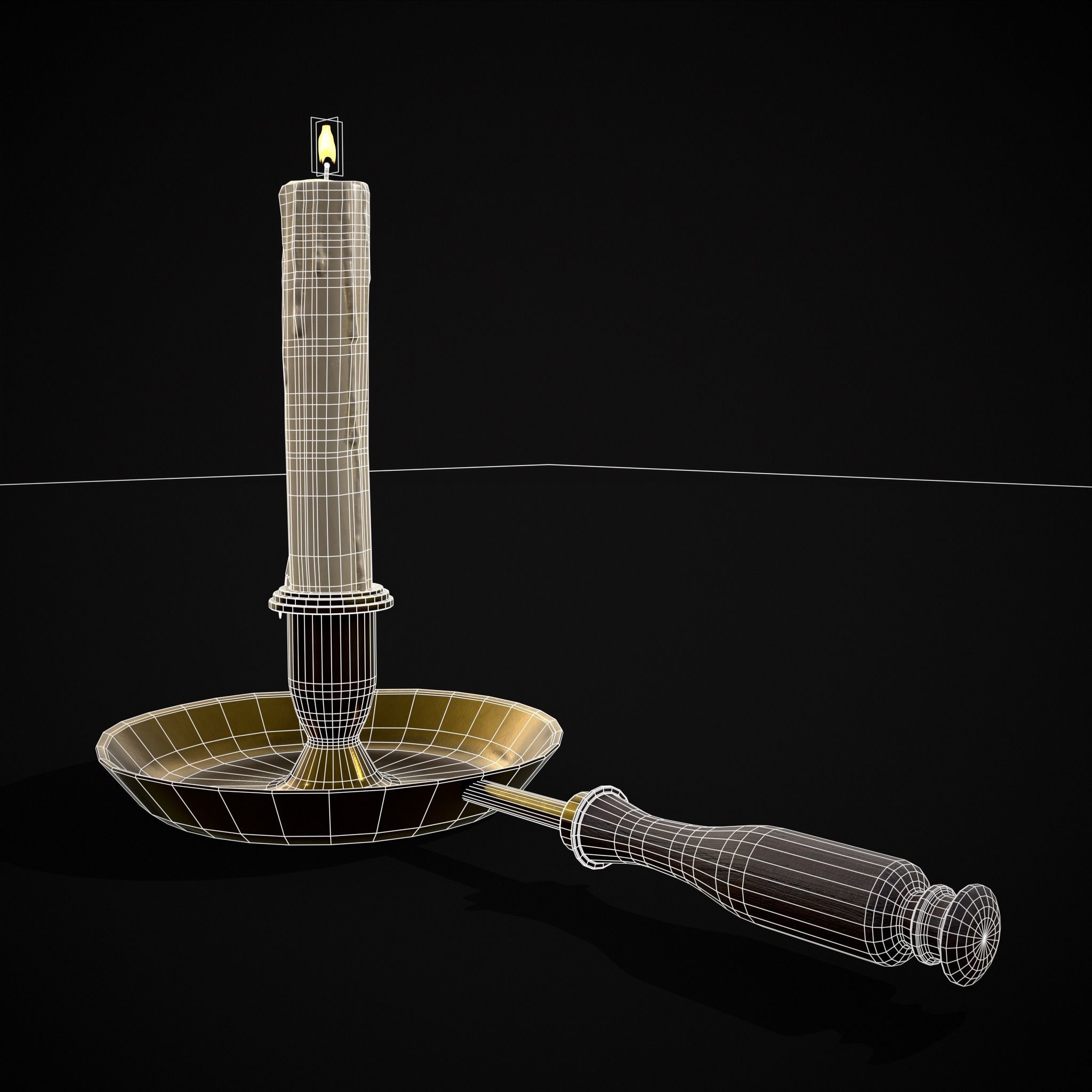 Wood Brass Chamberstick Low-poly 3D model_20