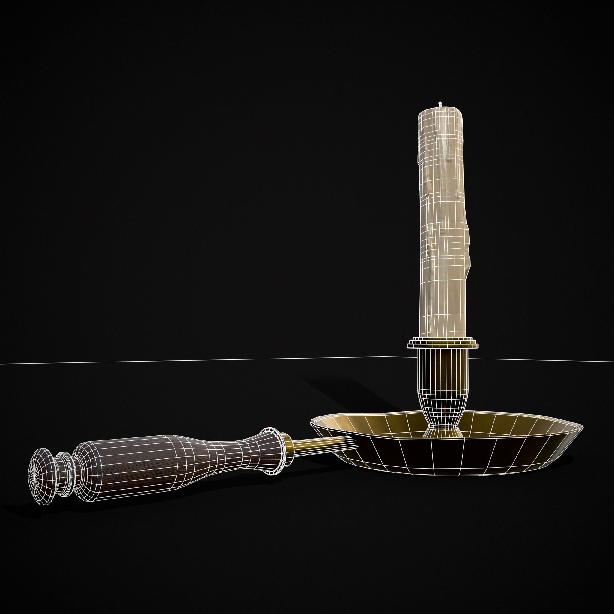 Wood Brass Chamberstick Low-poly 3D model_8