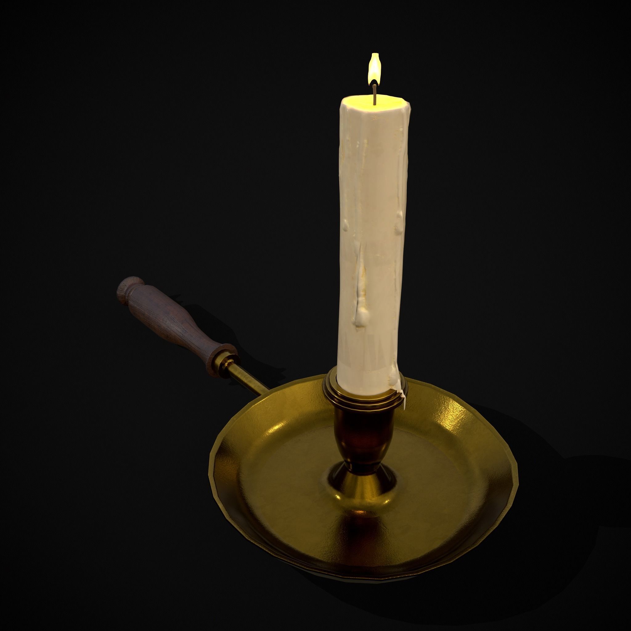Wood Brass Chamberstick Low-poly 3D model_3