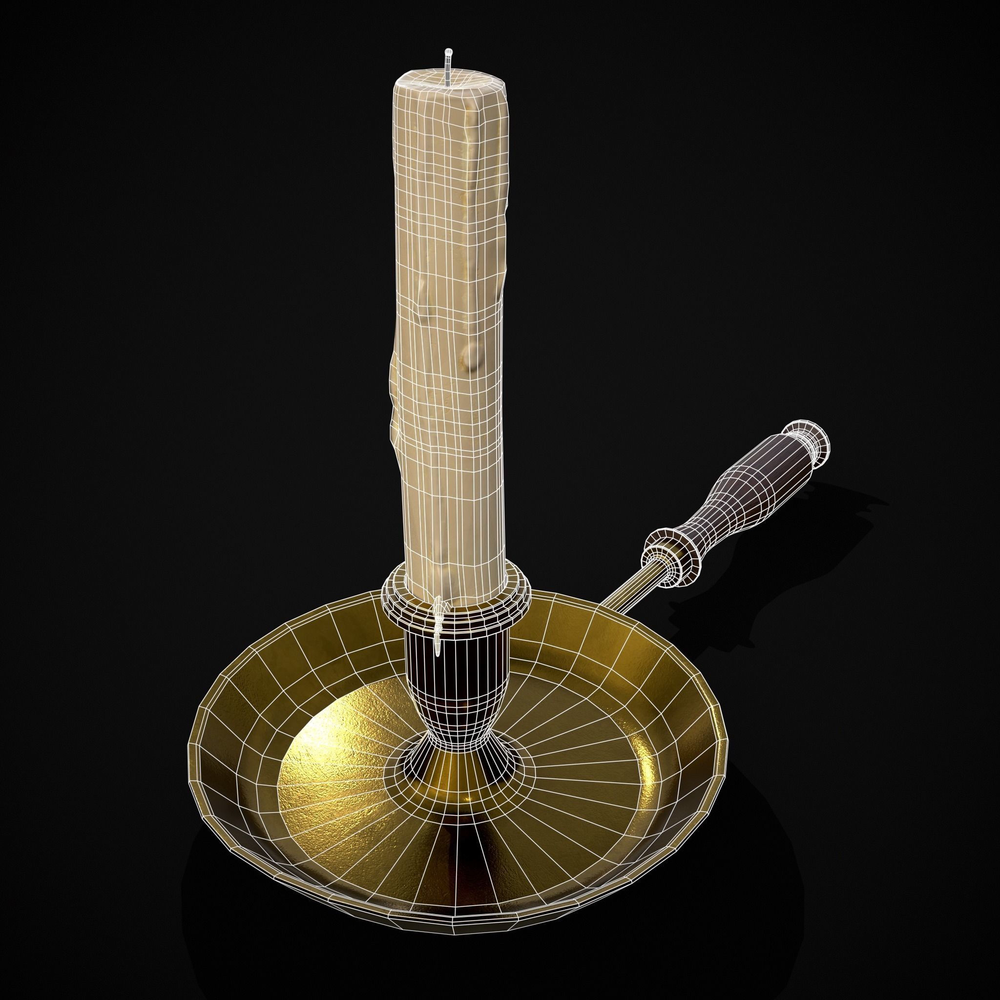 Wood Brass Chamberstick Low-poly 3D model_10