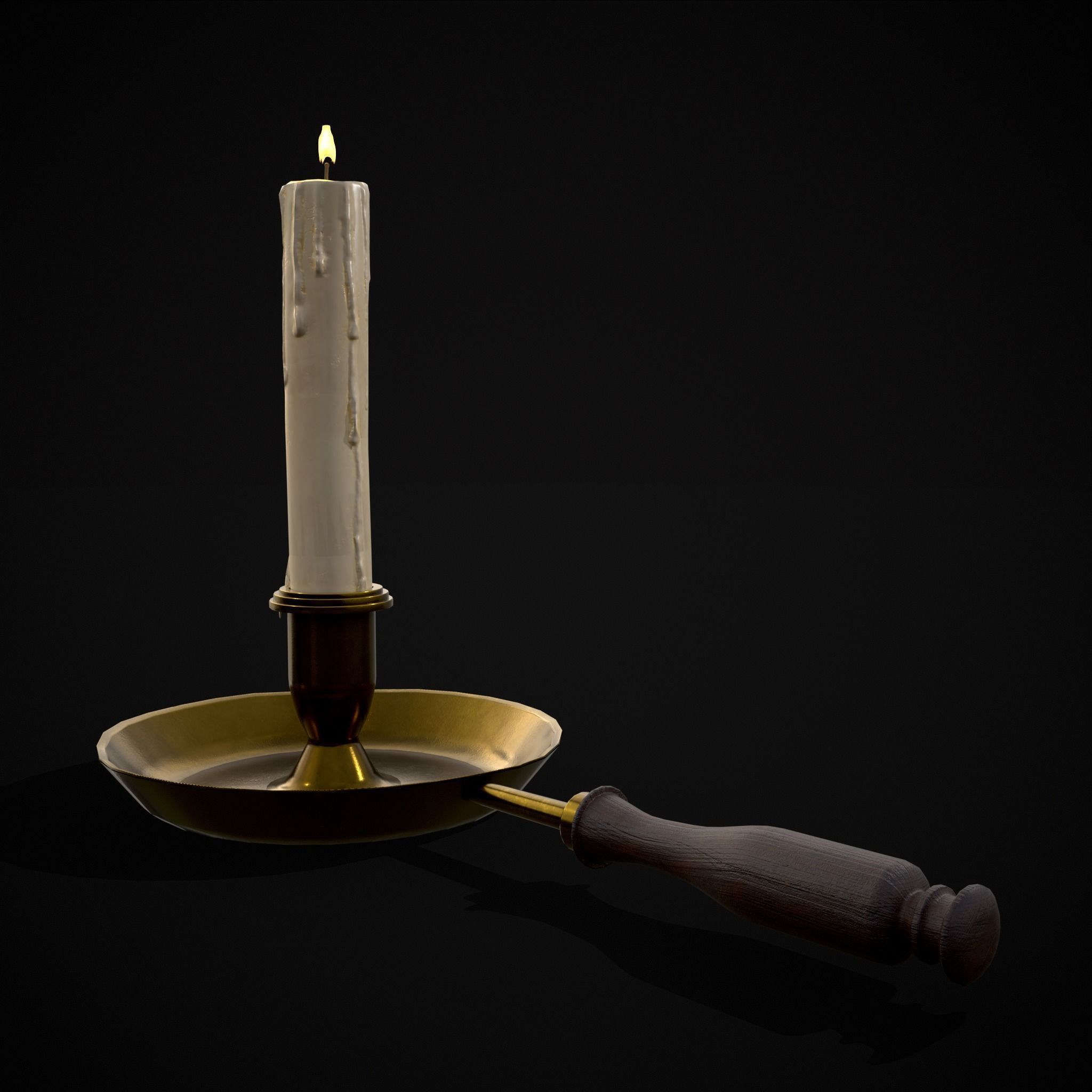 Wood Brass Chamberstick Low-poly 3D model_19