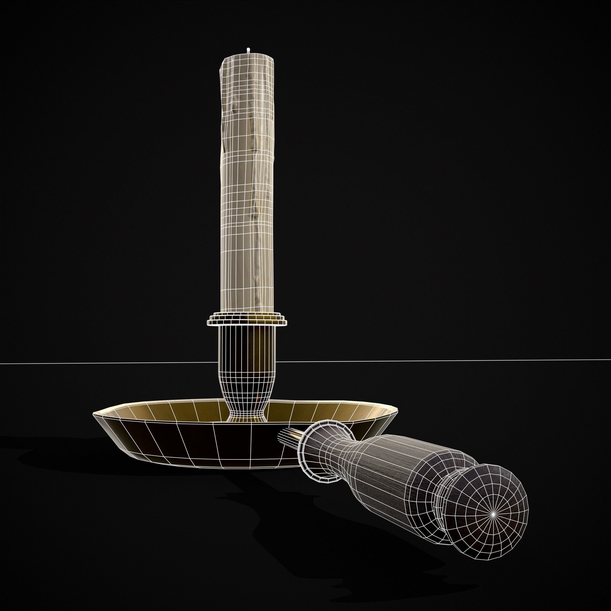 Wood Brass Chamberstick Low-poly 3D model_12