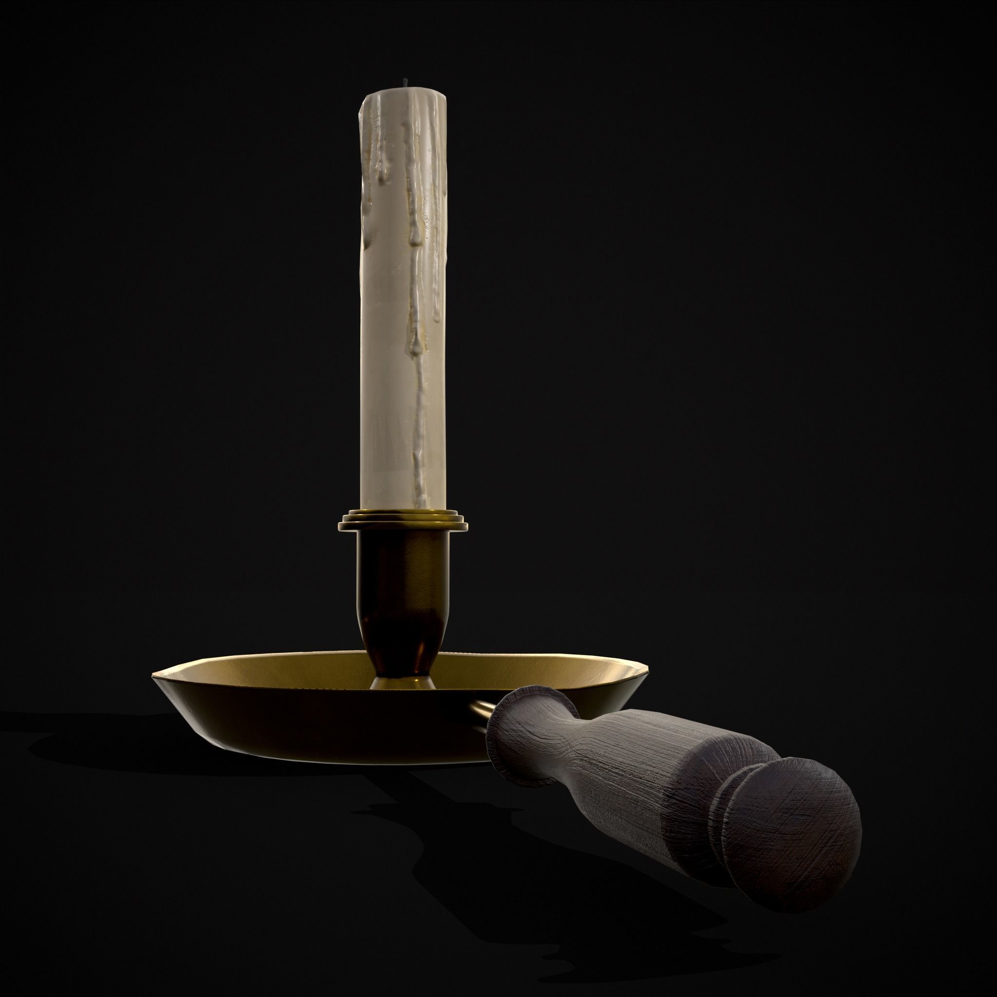 Wood Brass Chamberstick Low-poly 3D model_11