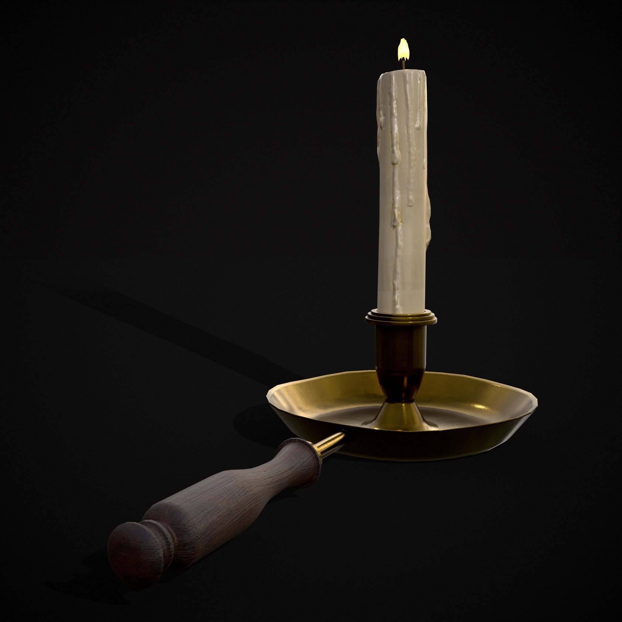 Wood Brass Chamberstick Low-poly 3D model_17