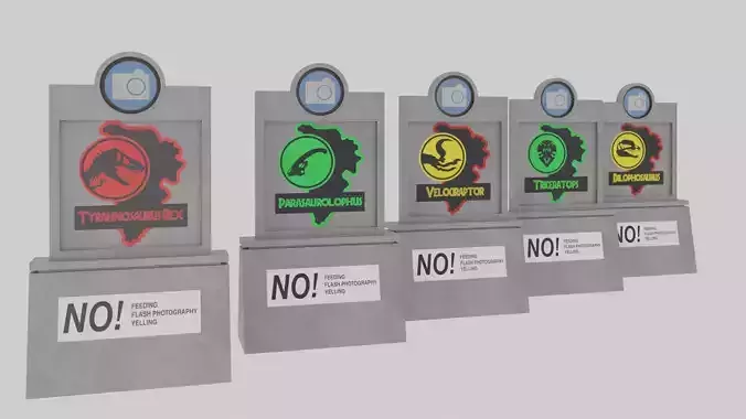 Jurassic Park Themed Paddock Signs Pack Low-poly 3D model