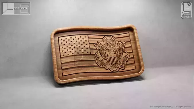 US Wavy Flag Army Seal Tray - CNC Files for Wood 3D model
