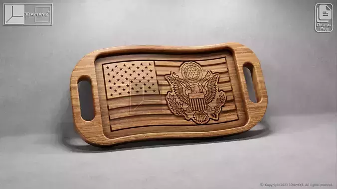 US Wavy Flag Army Seal Tray With Handles - CNC Files for Wood 3D model