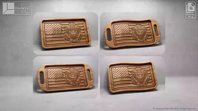 US Flag Army Seal Trays Pack - CNC Files for Wood 3D model