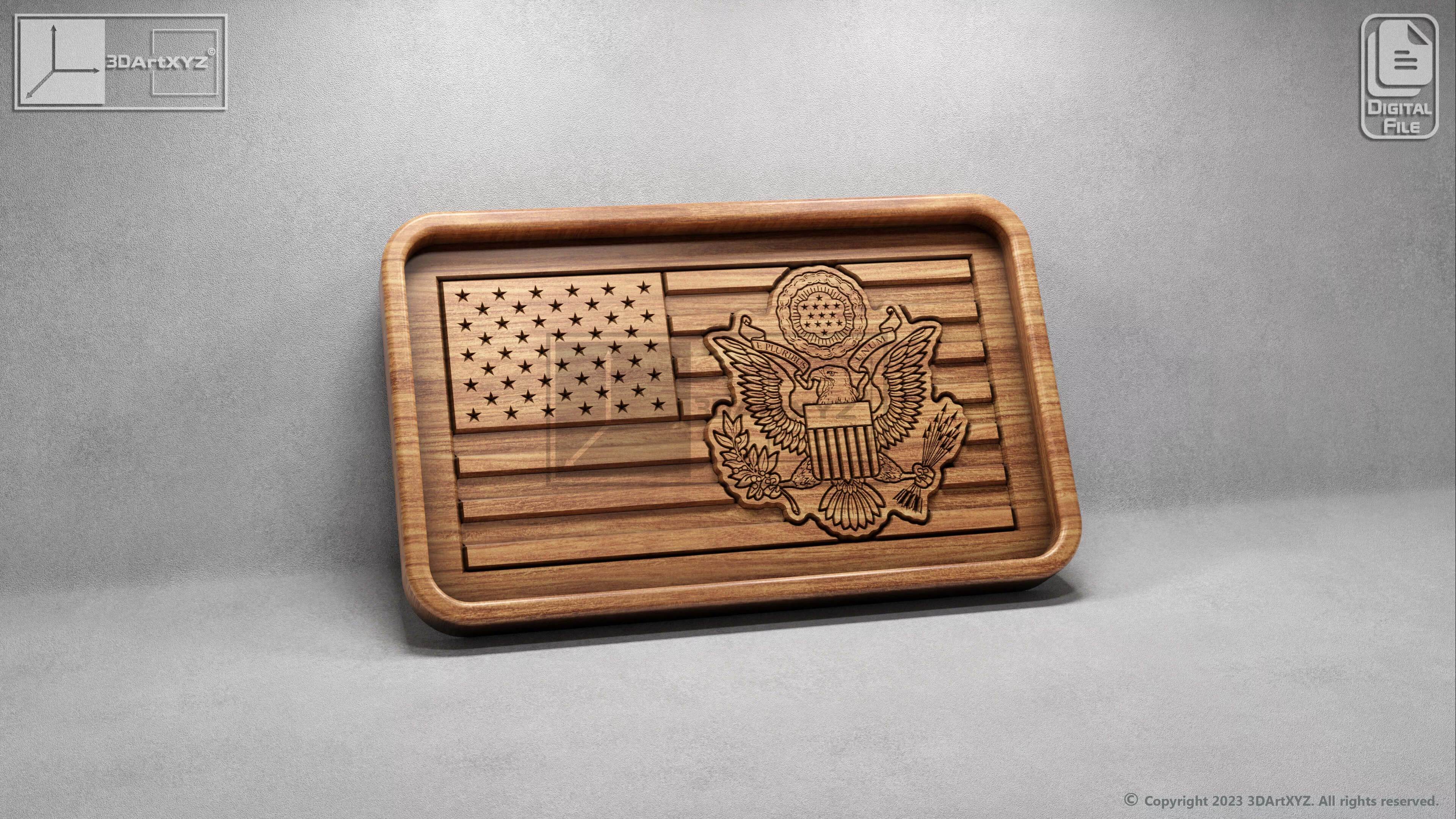 US Flag Army Seal Trays Pack - CNC Files for Wood 3D model