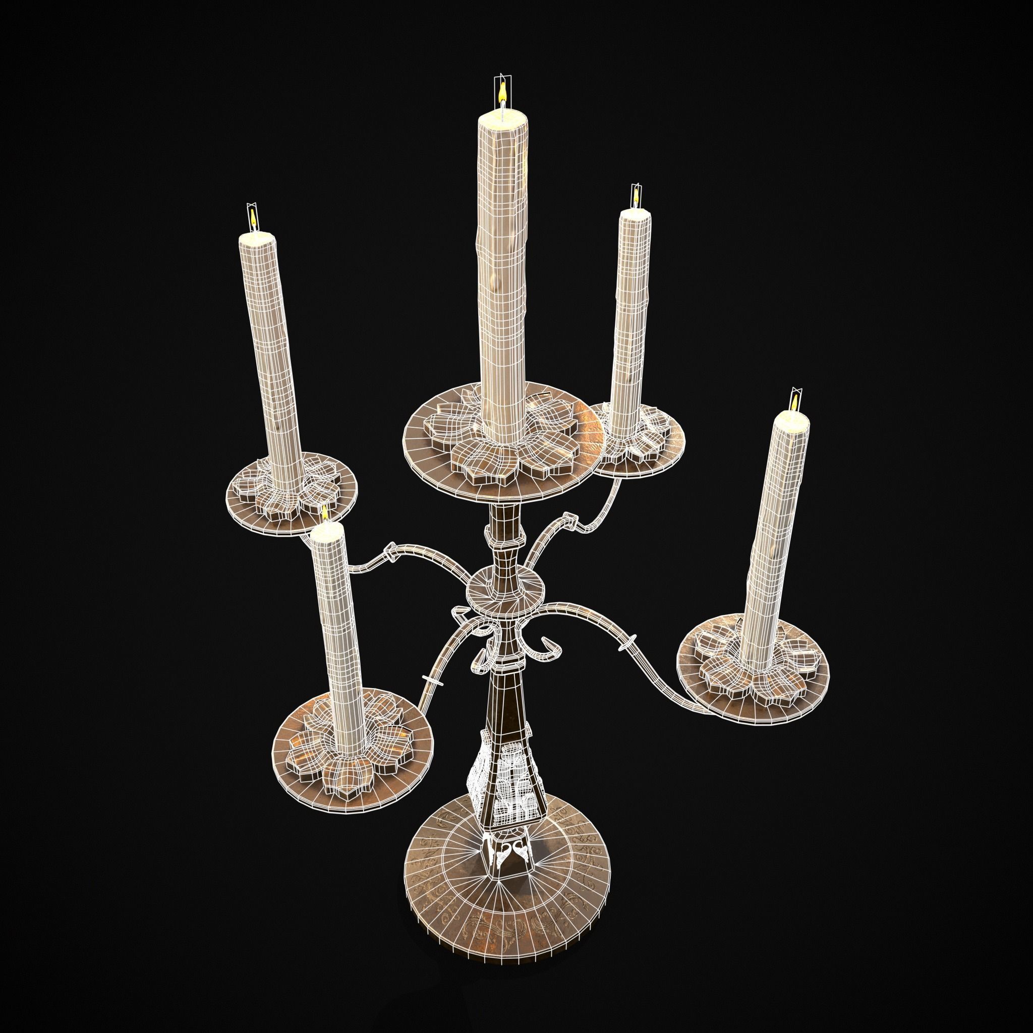 Ornamented Five Point Candelabra Low-poly 3D model_14