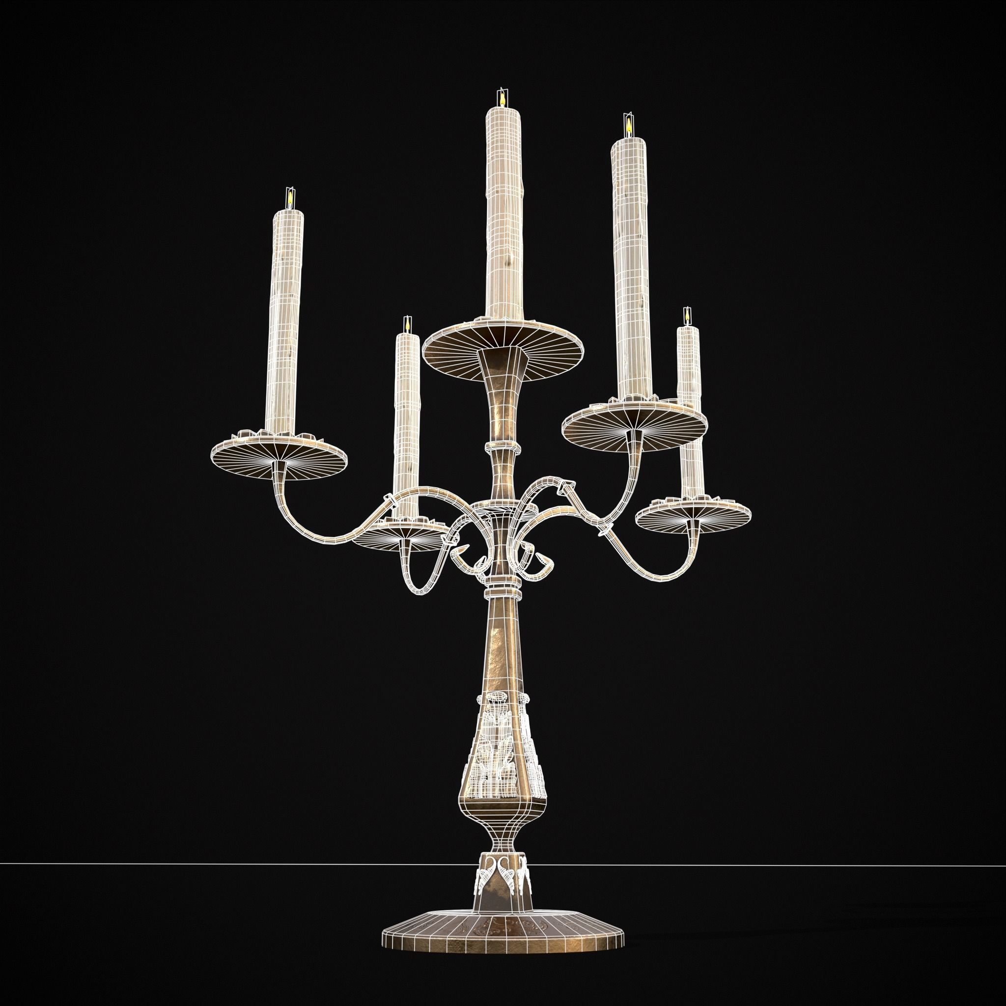 Ornamented Five Point Candelabra Low-poly 3D model_20